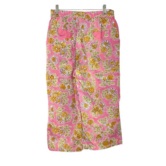 Homemade Retro Flower Patch Ruffle Pleat Capri Pants Pink Coquette Fairy Cottage - Picture 4 of 4